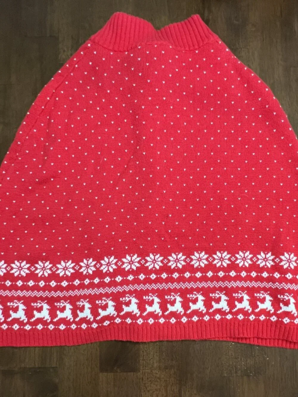 Janie & Jack Girls Red Cotton Reindeer Holiday Knit Poncho Cape Sweater Size 7